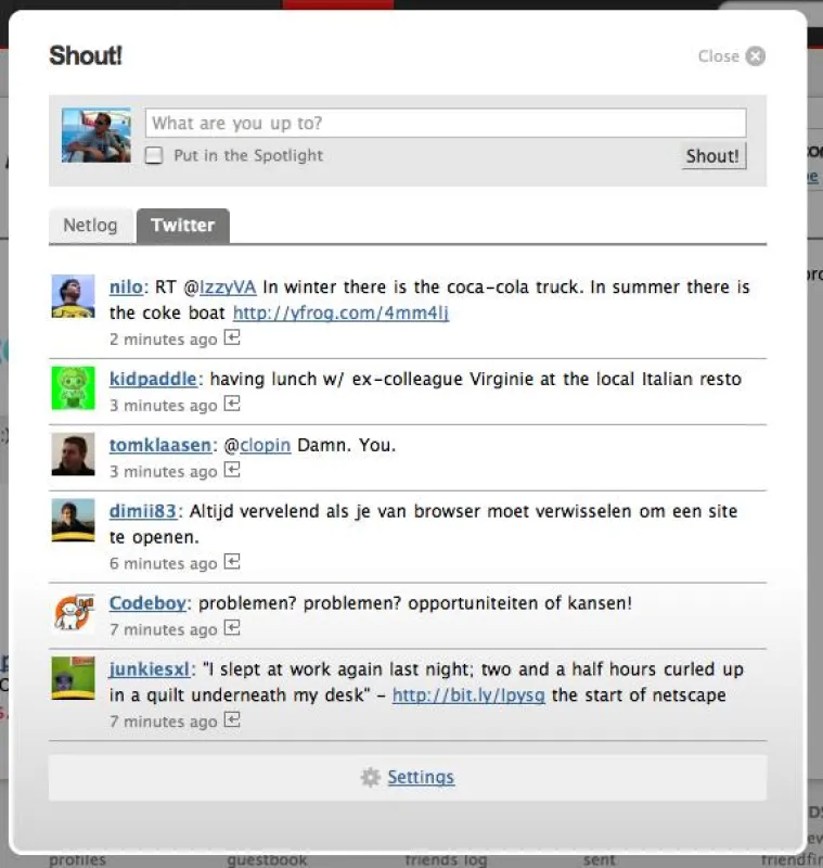 Screenshot: Twitter auf Netlog