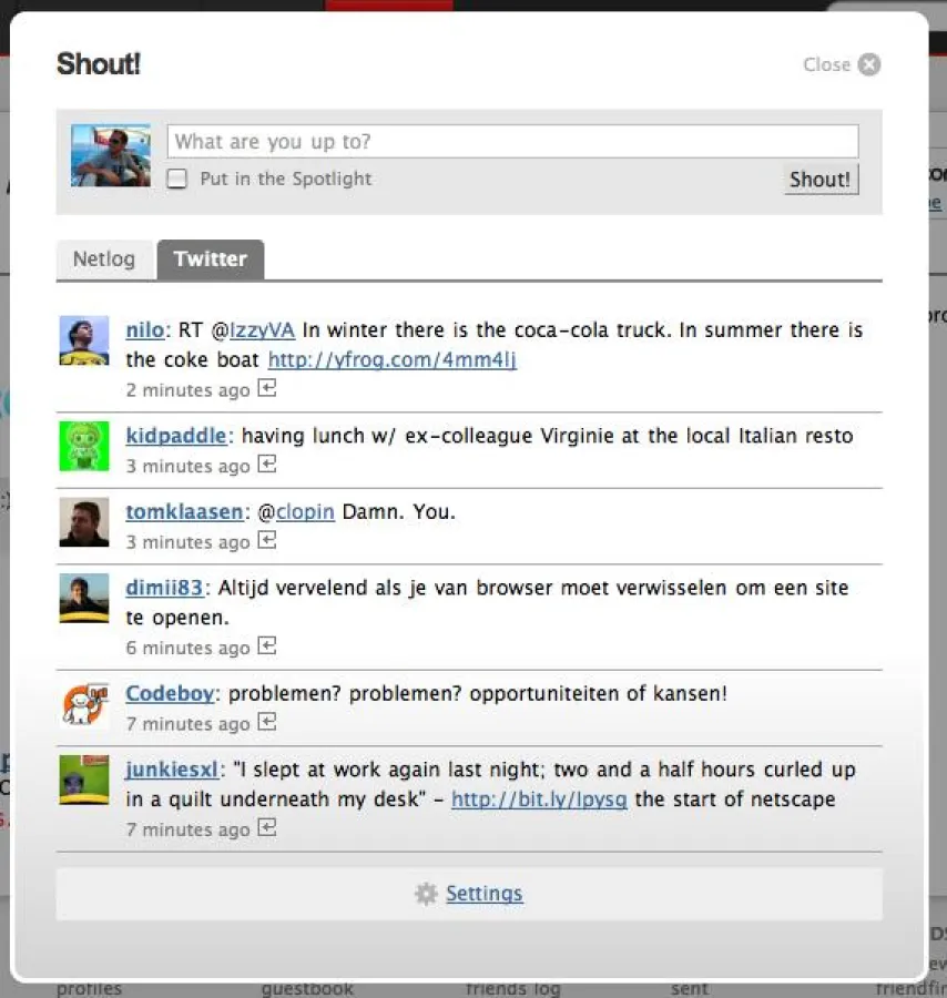 Screenshot: Twitter auf Netlog