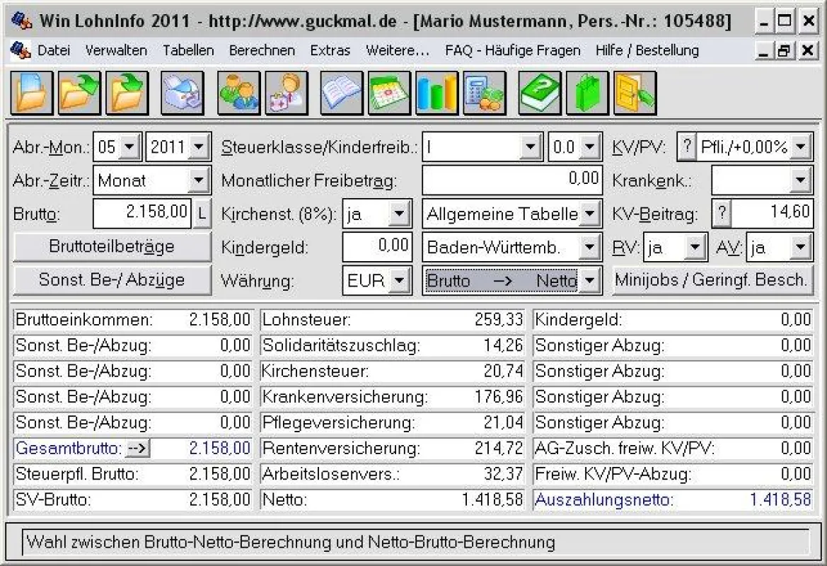 Mit Win LohnInfo können Sie Lohn und Gehalt sekundenschnell berechnen - vom Brutto zum Netto und vom Netto zum Brutto.