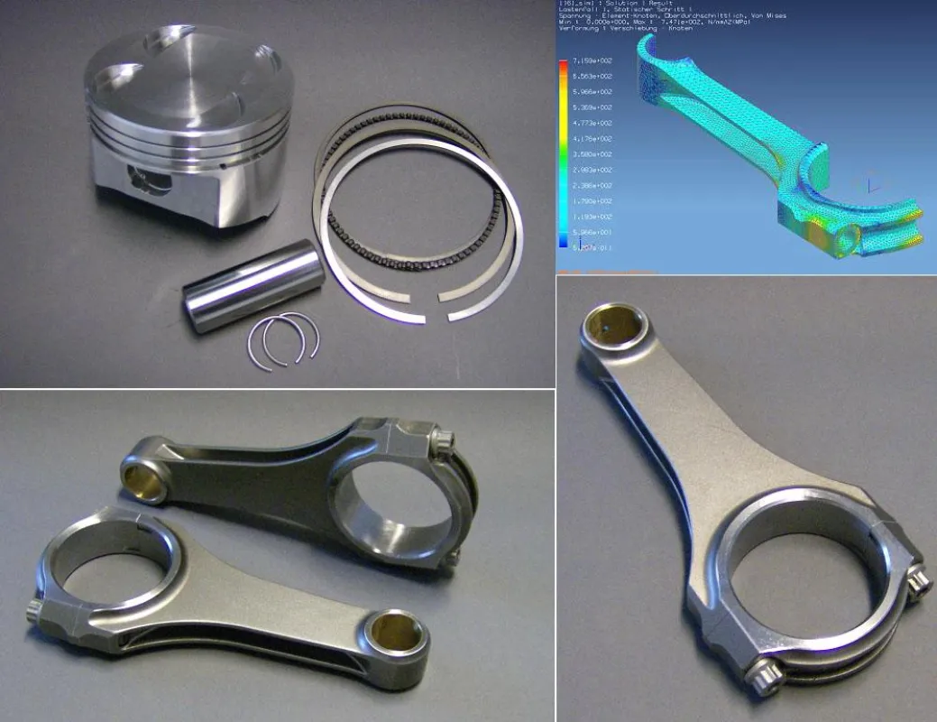 Pleuel und Kolben für den Alfa 33 Motor (Bilder sind auch in Druckauflösung verfügbar - bitte im Bedarfsfall anfragen).
