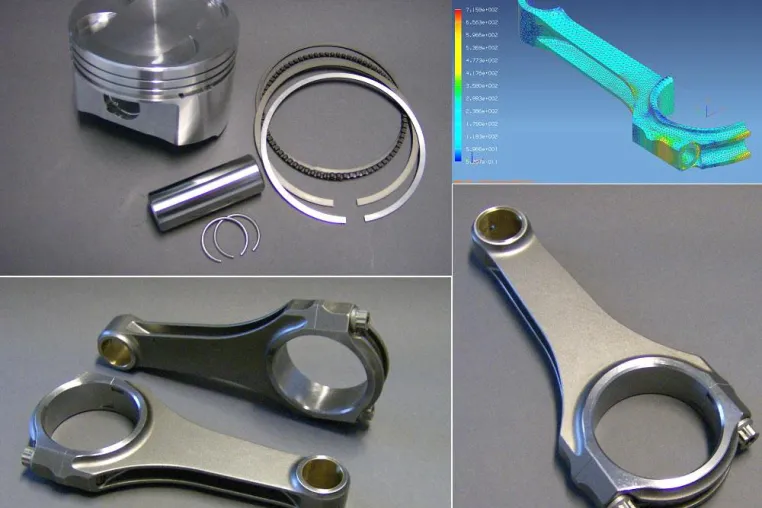 Pleuel und Kolben für den Alfa 33 Motor Bild: Pleuel und Kolben für den Alfa 33 Motor