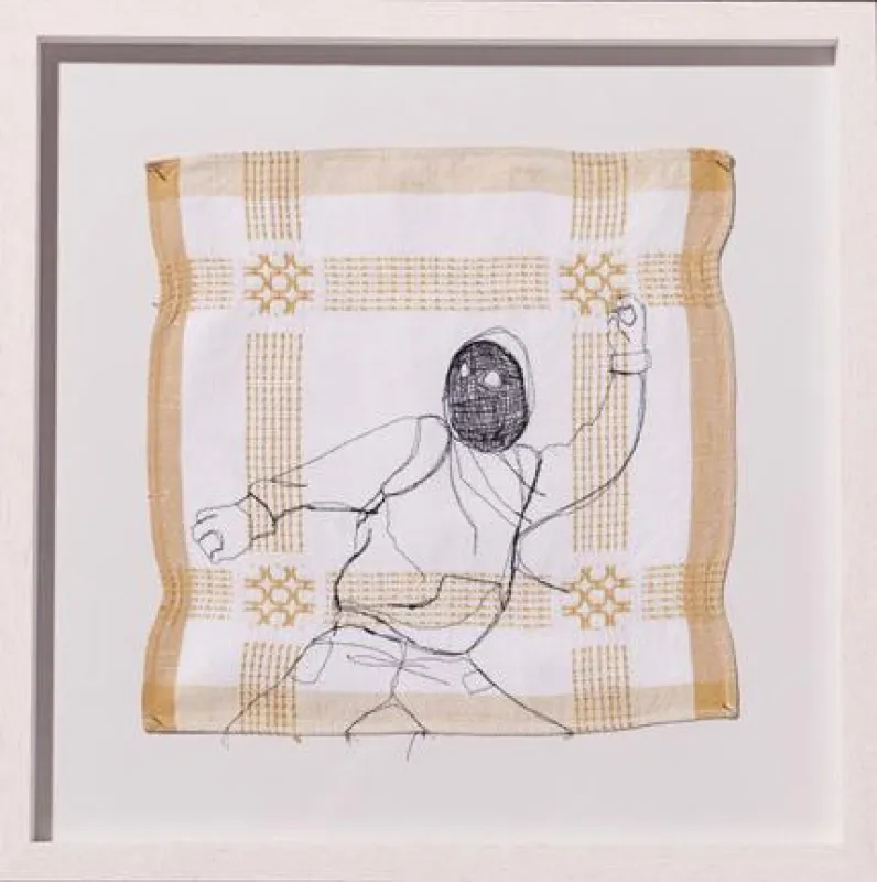 Marja Scholten-Reniers: Protest 2, Stickerei auf Stoff, 2010