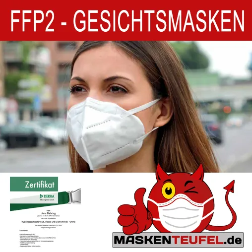 Bild: FFP2 Masken inkl. Zertifikat, EN Nummer und CE Kennzeichnung