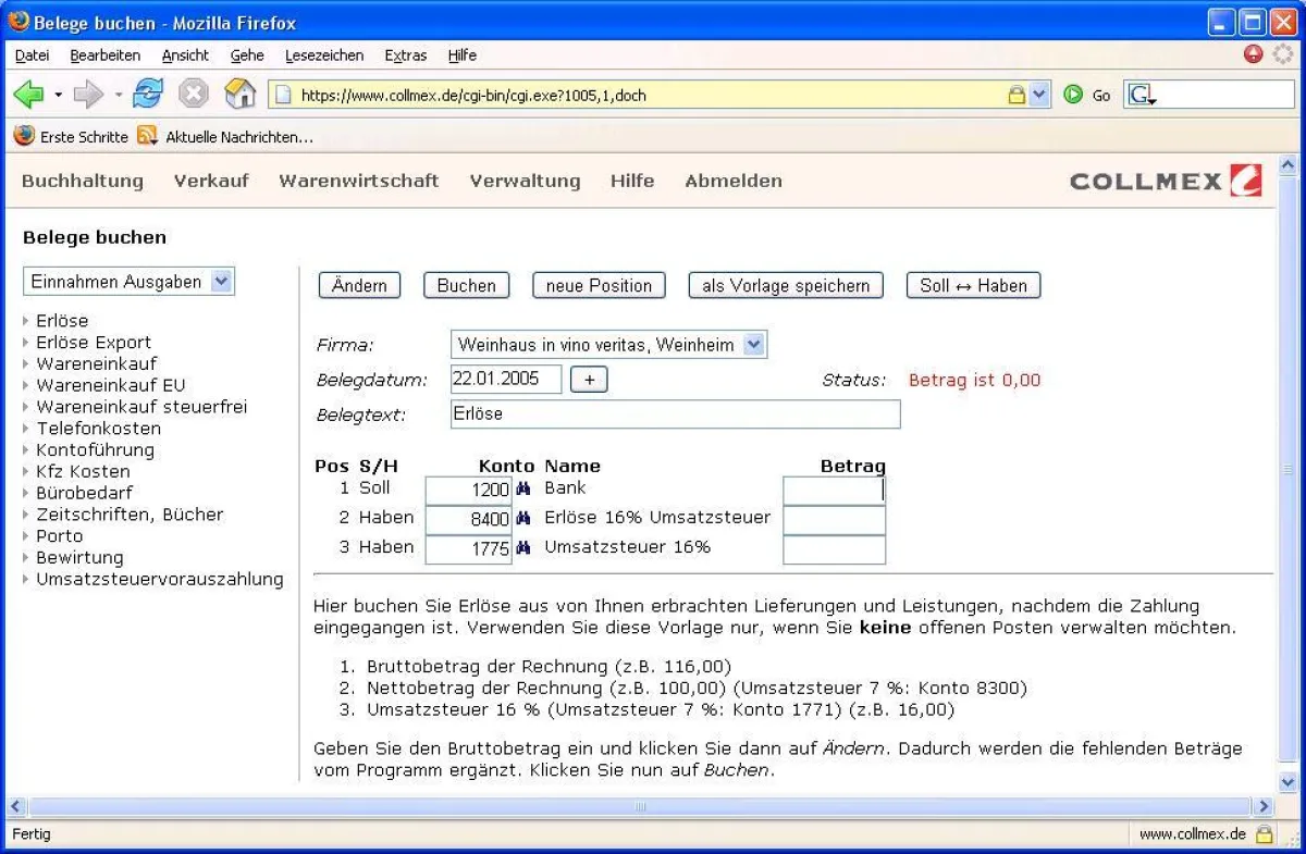 Screenshot Collmex pro / Weitere Informationen unter www.collmex.de