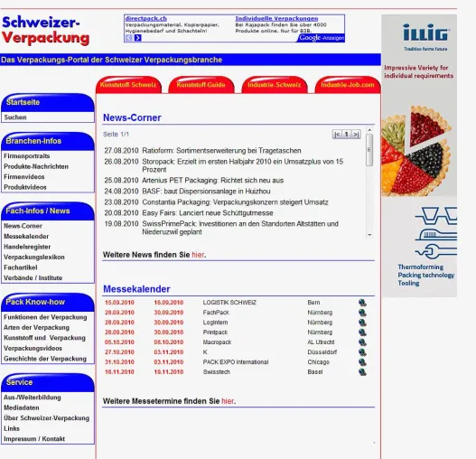Schweizer-Verpackung – das neue Internet-Portal für die Schweizer Verpackungsbranche Bild: Schweizer-Verpackung – das neue Internet-Portal für die Schweizer Verpackungsbranche