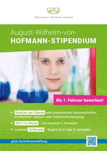 Stipendien für Chemiestudierende ausgeschrieben - Bewerbungen um 300 Euro Förderung pro Monat bis zum 1. Februar 2027 Bild: Stipendien für Chemiestudierende ausgeschrieben - Bewerbungen um 300 Euro Förderung pro Monat bis zum 1. Februar 2027