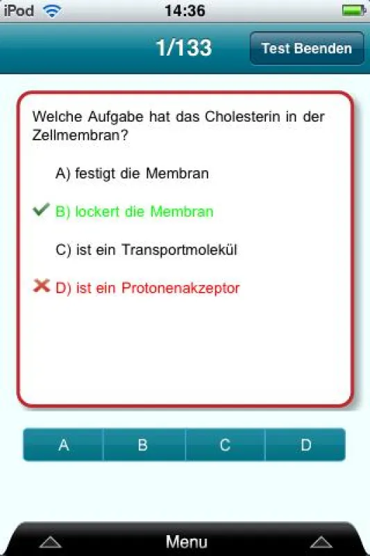 Testmodus der Physikums-Applikation 