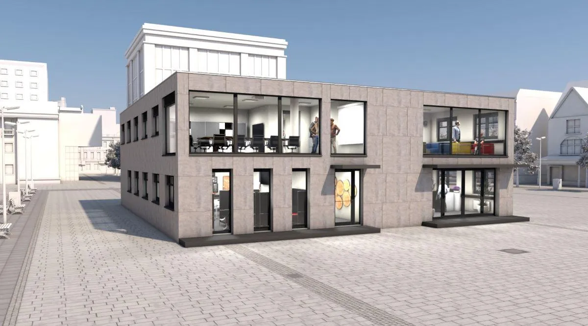 Flexibles Bürogebäude mit Adapteo Hybridmodulen