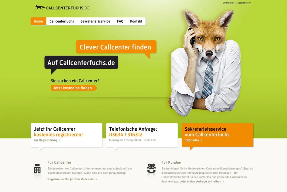 Screenshot von www.callcenterfuchs.de