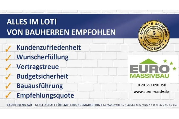 Bild: Euro Massiv Bau GmbH: Hohe Zufriedenheit und empfehlungsbereite Bauherren