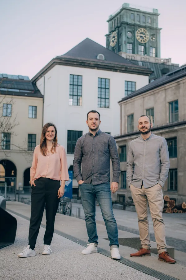 Die Gründer:innen (von links): Ulrike Jehle, Majk Shkurti, Elias Pajares (© Cindy Ngo)