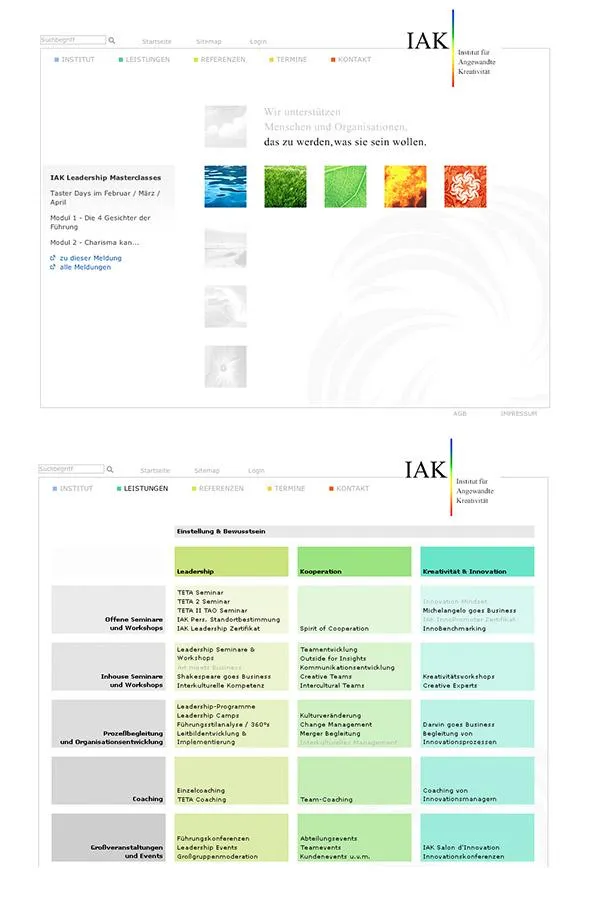 Screenshots der neuen IAK Präsenz