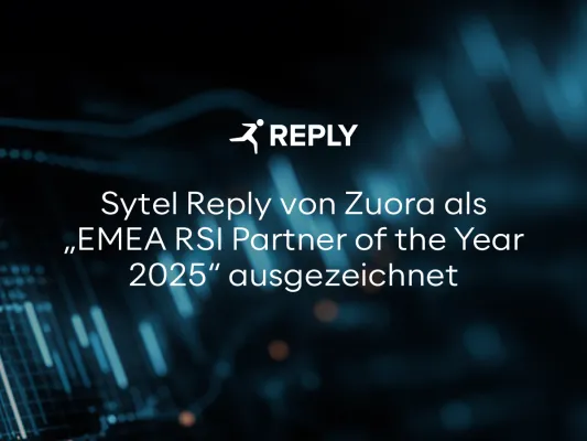Sytel Reply von Zuora als "EMEA RSI Partner of the Year 2025" ausgezeichnet Bild: Sytel Reply von Zuora als "EMEA RSI Partner of the Year 2025" ausgezeichnet