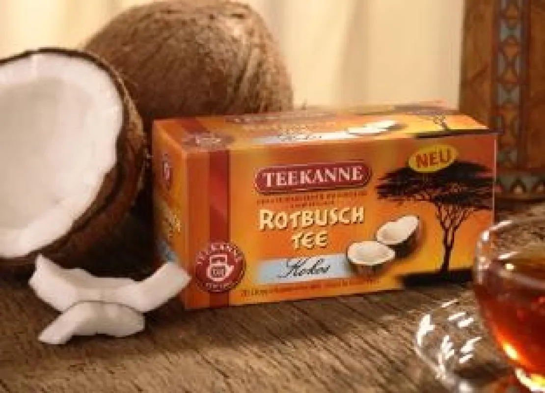 Teekanne Rotbusch Kokos: Trendgeschmack Kokos trifft erstmals auf mild-aromatischen Rotbuschtee