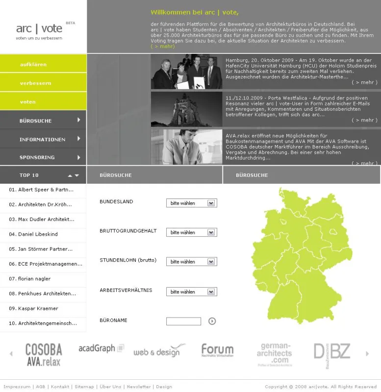 die neustrukturierte Startseite von arc | vote.de