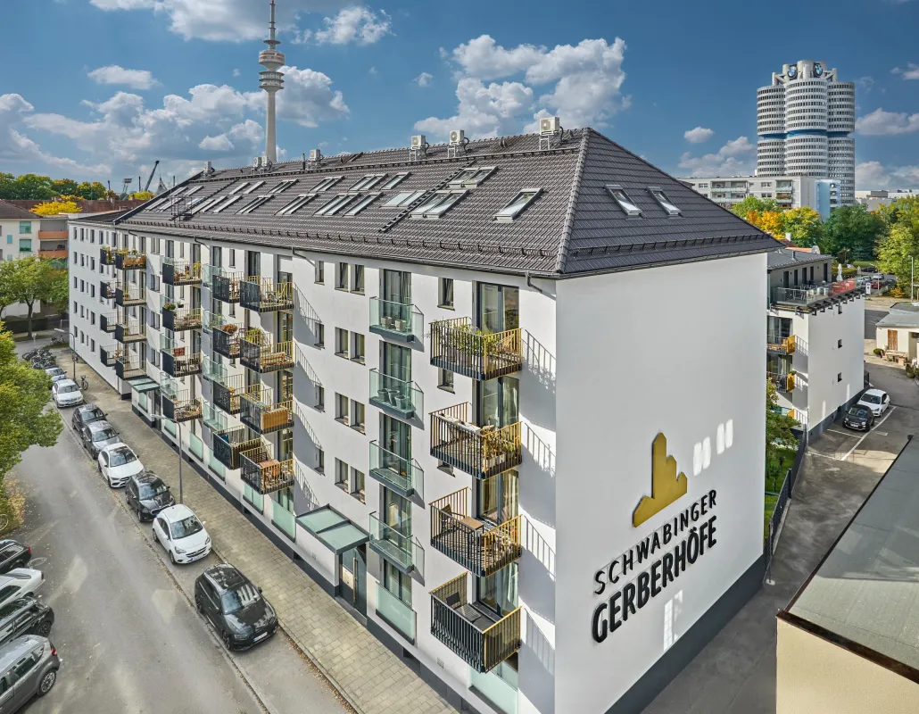 Die „Schwabinger Gerberhöfe“ in München erreichen heute die Energieeffizienzklasse A+. (© HAUSTEIN IMMOBILIEN/Edzard Probst)