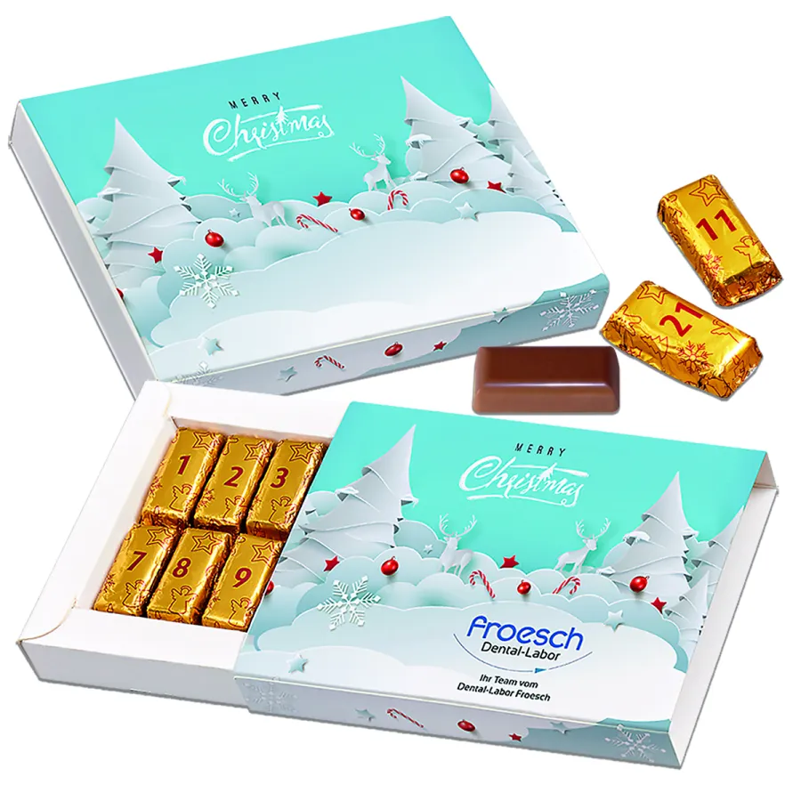 Goldbarren im Adventsschuber (© VOGEL’S Süsse Werbe-Ideen)