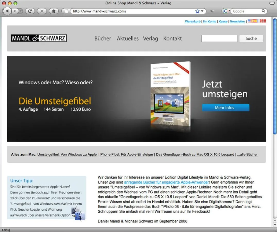 Der Verlag Mandl & Schwarz gestaltet Online-Auftritt neu und lässt Apple-Leser mit der ?Umsteigefibel? bisherige Windows-Nutzer ?bekehren?