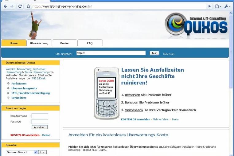Neuer Internet Monitoring Dienst der Quxos GmbH Bild: Neuer Internet Monitoring Dienst der Quxos GmbH