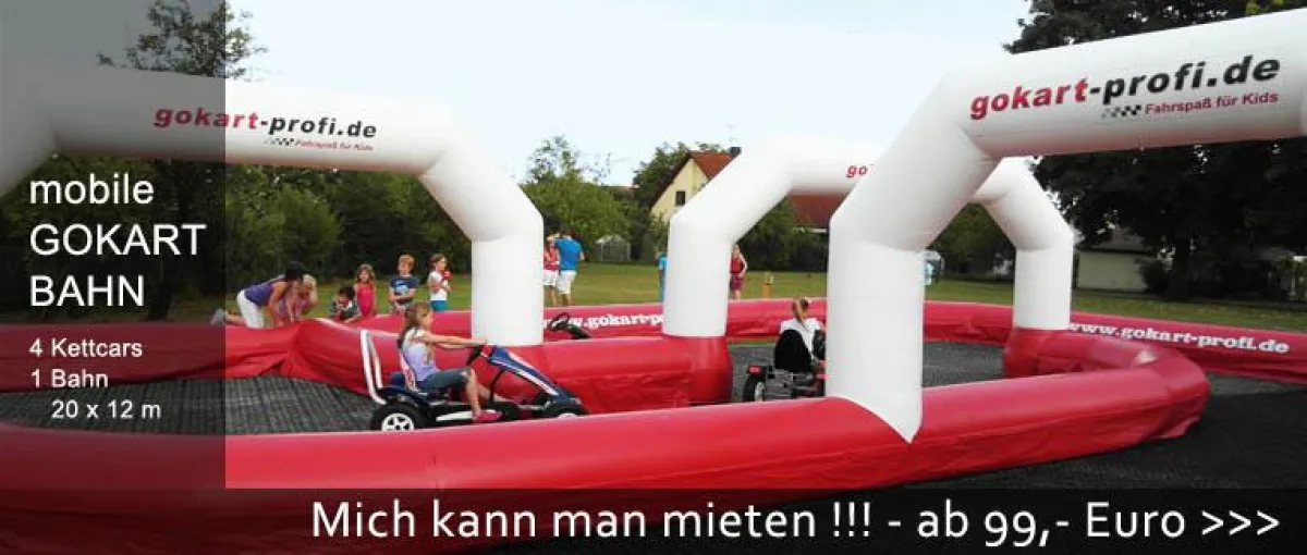 Die mobile Gokartbahn von www.gokart-profi,de bringt Fahrspaß auf jedes Fest und Event.