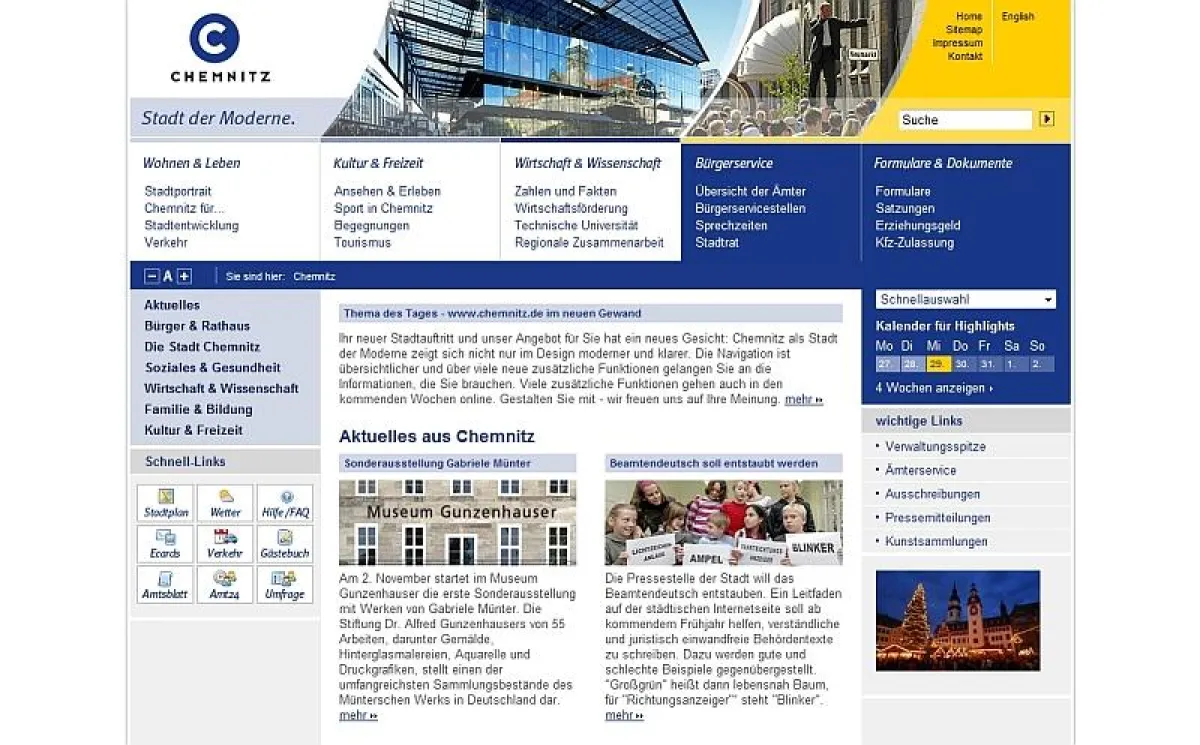 Startseite des Online-Portals der Stadt Chemnitz