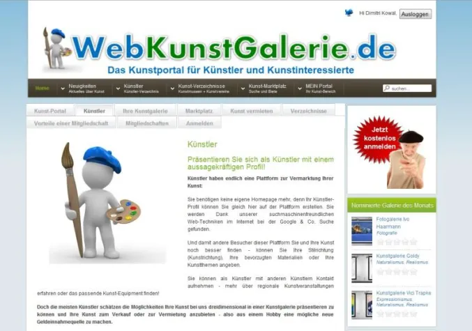 Bild: Das Kunstportal Webkunstgalerie ist nach sechsmonatiger Entwicklungszeit am 4.3.2011 online gegangen.