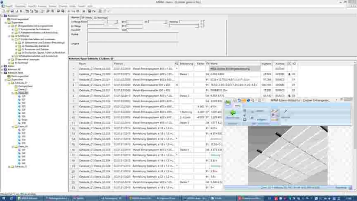 Aufmaß der Firma Lindner in MWM-Libero mit Aufteilung nach Räumen Quelle:	MWM Software & Beratung Gm
