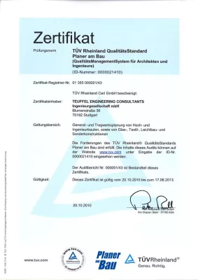 Bild: TEUFFEL ENGINEERING CONSULTANTS ist mit dem Qualitätszertifikat "Planer am Bau" ausgezeichnet worden