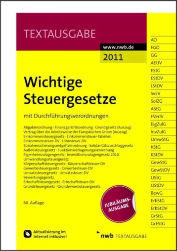 Millionenfach bewährt: Die NWB Textausgabe „Wichtige Steuergesetze“ feiert ihre 60. Auflage Bild: Millionenfach bewährt: Die NWB Textausgabe „Wichtige Steuergesetze“ feiert ihre 60. Auflage