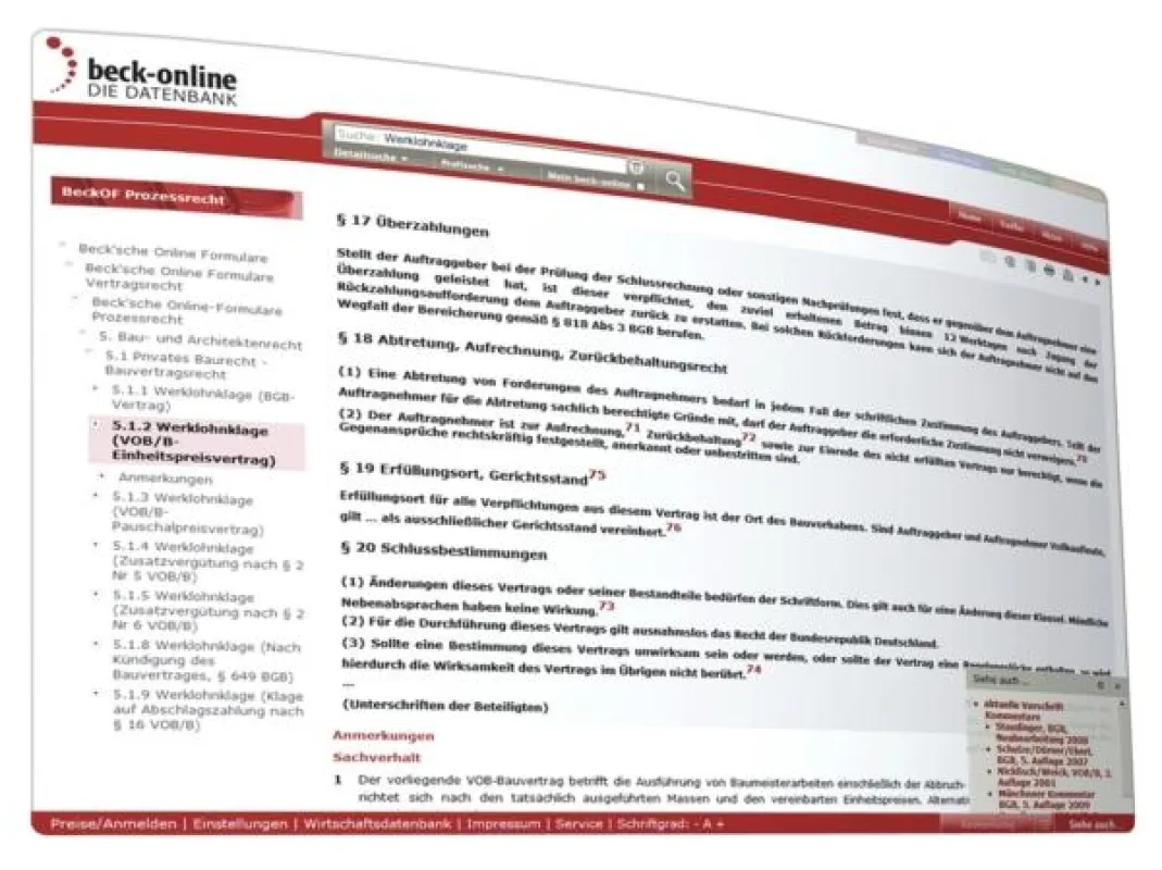 Die juristische Datenbank beck-online bringt alle Muster-Formulare übersichtlich auf den Bildschirm.