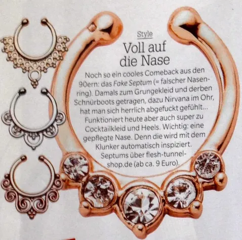 Bild: Cosmopolitan empfiehlt Septum Piercings von Flesh-Tunnel-Shop.de