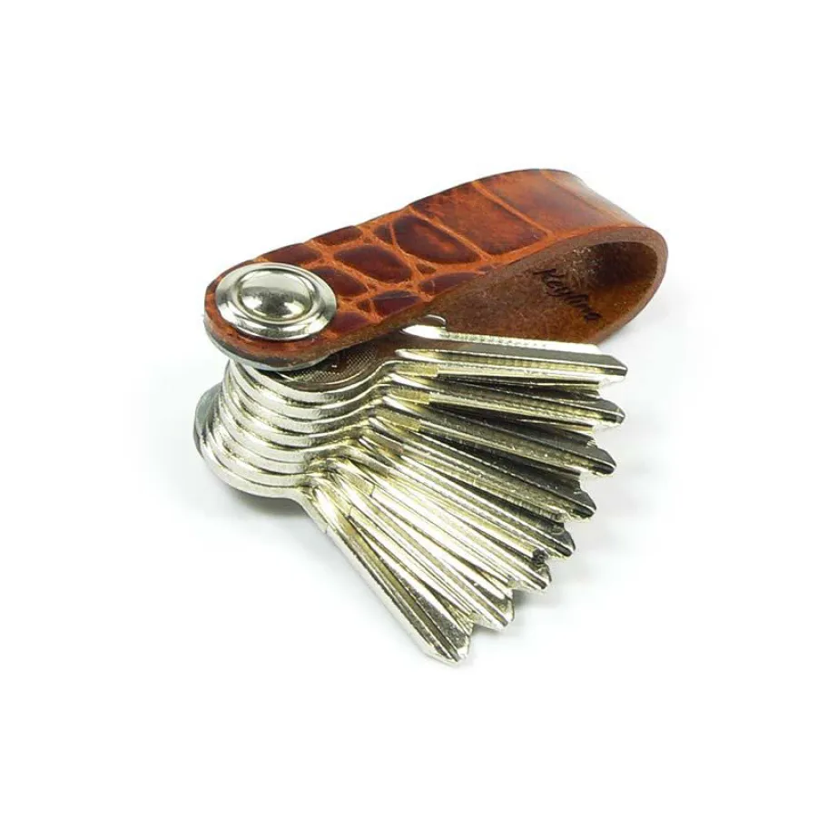 Keylino Schlüsselbund mit Krokoprägung, cognac glänzend
