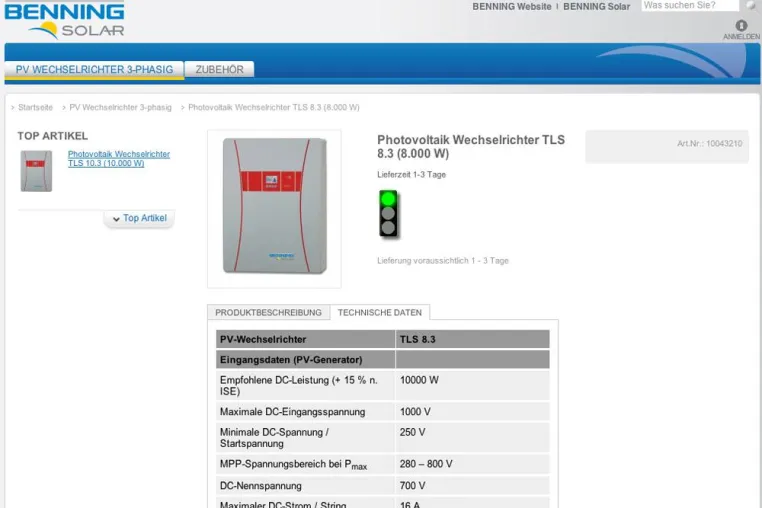 Bild: BENNING SOLAR Onlineshop. – Photovoltaik Wechselrichter direkt vom Hersteller