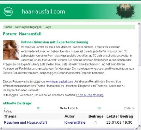 Bild: Neues Diskussionsforum auf haar-ausfall.com - Treffpunkt für Betroffene mit ihren Problemen