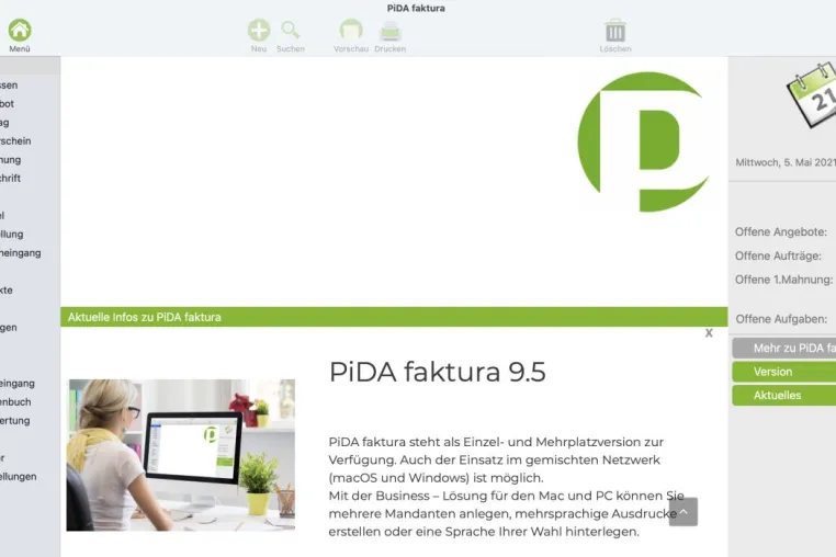 Bild: PiDA faktura, das Rechnungsprogramm für macOS und PC