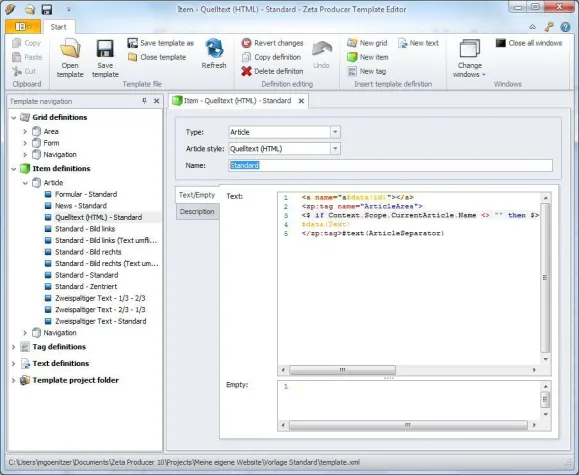 Neuer Vorlageneditor für das Desktop CMS Zeta Producer erhältlich Bild: Neuer Vorlageneditor für das Desktop CMS Zeta Producer erhältlich