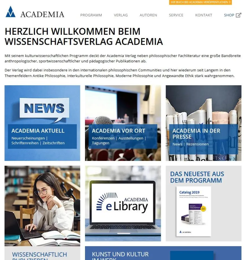 Startseite Homepage Academia Verlag