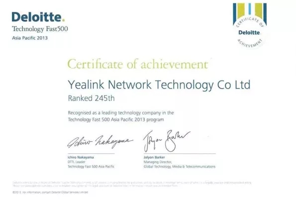 Bild: Yealink im „Technology Fast 500 Asia Pacific“-Ranking von Deloitte