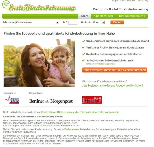 ErsteKinderbetreuung.de startet neuen Online-Service für Kinderbetreuung Bild: ErsteKinderbetreuung.de startet neuen Online-Service für Kinderbetreuung