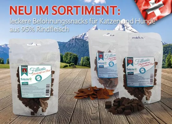 Bild: Fellicita bringt Fellonis Katzensnacks und Hundesnacks vom Simmentaler Rind ins Sortiment