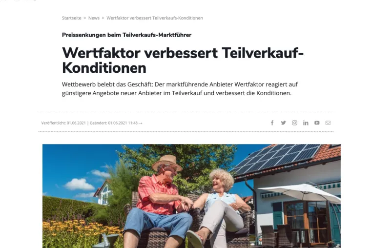 Bild: Verrentung und Teilverkauf von Immobilien: Drastische Konditionenänderungen bei Marktführer Wertfaktor