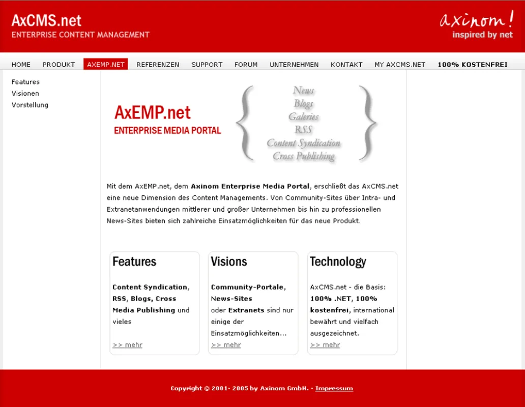 Das AxEMP.net zur Erstellung und Pflege von Blogs und Presseportalen