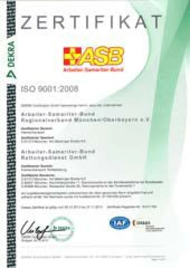 Das ISO-Zertifikat des ASB München und der ASB Rettungsdienst GmbH