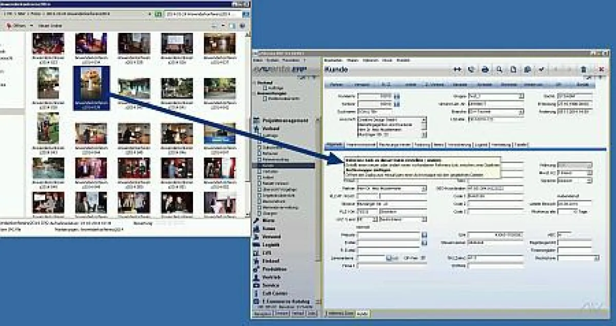 Drag & Drop: Externe Objekte lassen sich nun per Mausklick mit Vorgängen in eNVenta 3.4 verknüpfen.