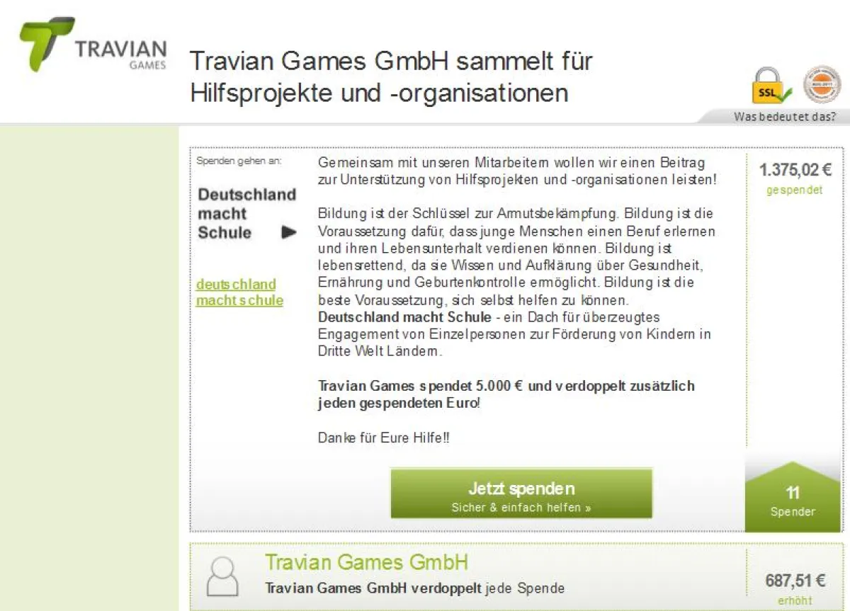 Online-Spendenaktion der Travian Games GmbH