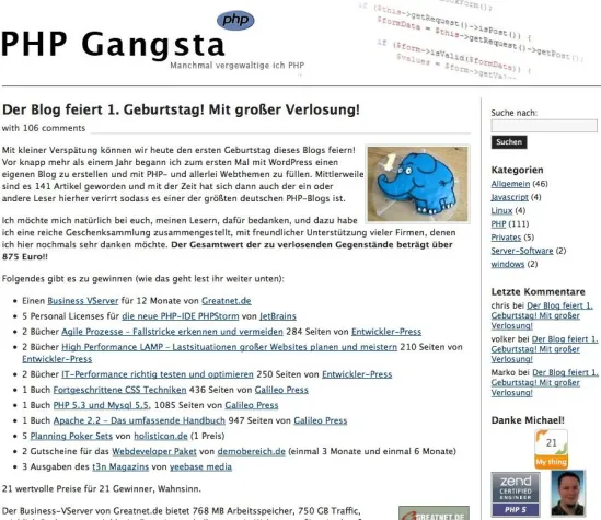 Bild: Bekannter deutscher PHP Blog feiert ersten Geburtstag mit großer Verlosung