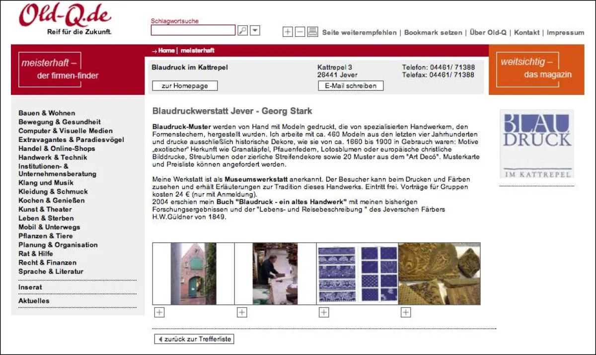 Screenshot mit Beispiel für ein Firmenportrait