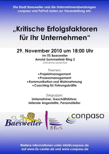 Bild: PeProS und conpaso veranstalten Seminar „Kritische Erfolgsfaktoren für Ihr Unternehmen“