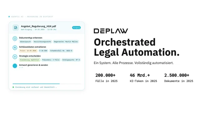 Bild: Legal Tech Plattform DEPLAW vorgestellt — die Enterprise-Plattform für die automatisierte Mandatsbearbeitung.