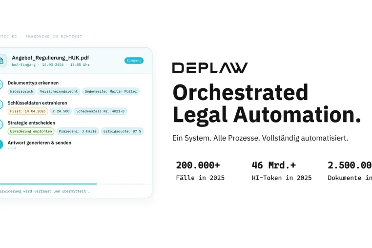 Bild: Legal Tech Plattform DEPLAW vorgestellt — die Enterprise-Plattform für die automatisierte Mandatsbearbeitung.